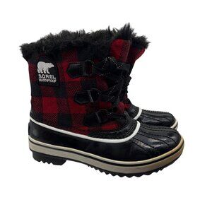 Sorel  Waterproof Black & Red Plaid Insulated Winter Boots W/ Faux Fur Size 6